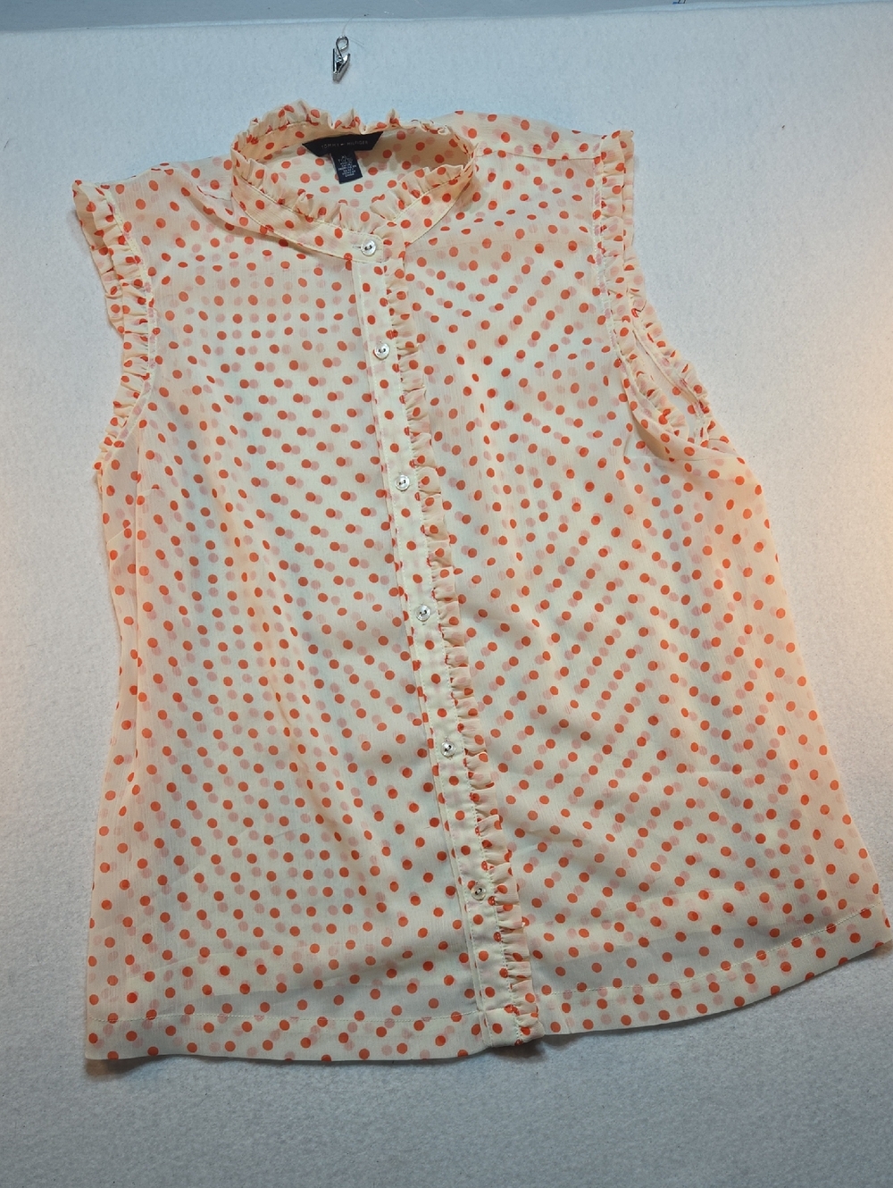 Tommy Hilfiger Cream Sleeveless Blouse with Orange Polka Dots